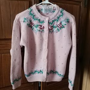 Hand Embroidered Ramie and Cotton Sweater by Cape Isle Knitters Medium